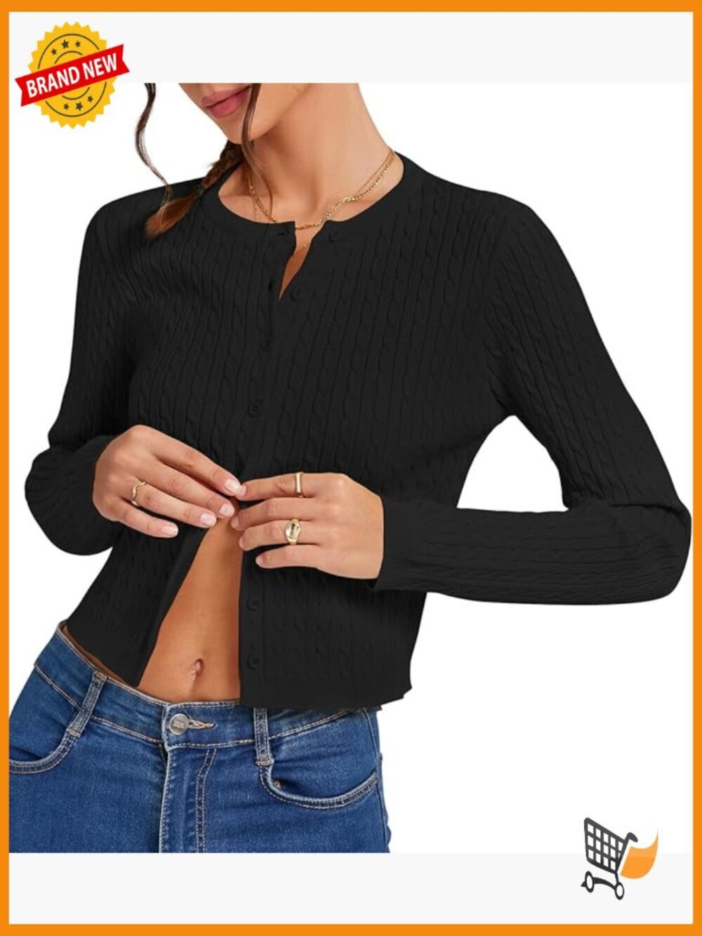 Cropped Cable Knit Cardigan Long Sleeve Lightweight Button Up Sweater